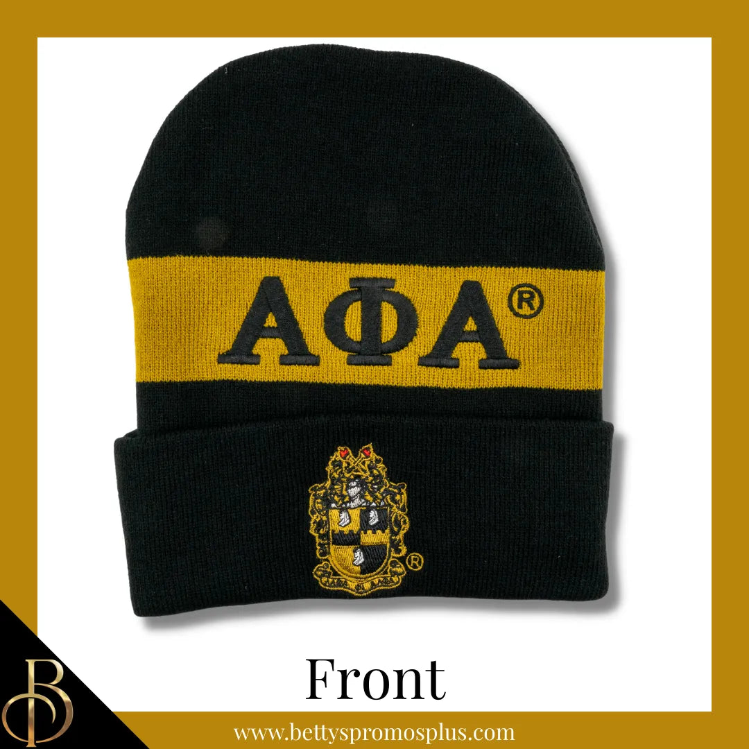Alpha Phi Alpha ΑΦΑ 1906 Embroidered Shield Knit Crest Beanie-Alpha Phi Alpha Paraphernalia-Alpha Phi Alpha Hats-Betty's Promos Plus