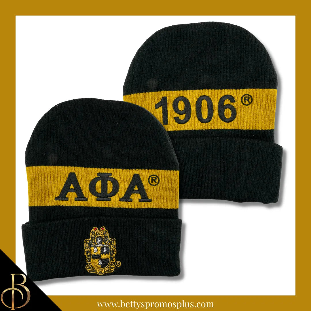 Alpha Phi Alpha ΑΦΑ 1906 Embroidered Shield Knit Crest Beanie-Black-Alpha Phi Alpha Paraphernalia-Alpha Phi Alpha Hats-Betty's Promos Plus