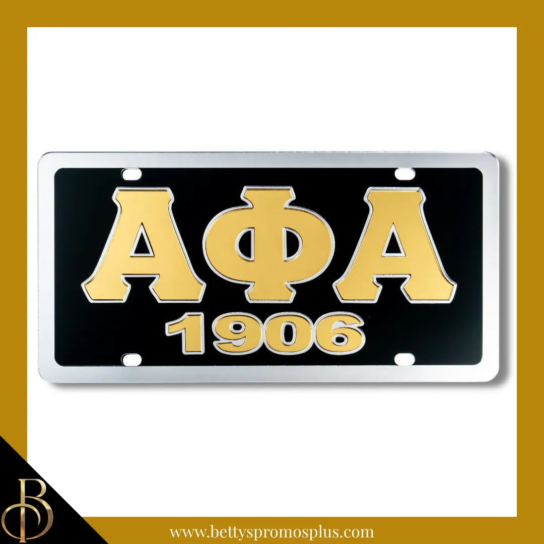 Alpha Phi Alpha ΑΦΑ 1906 Laser Engraved Mirrored Acrylic Auto Tag License Plate-Alpha Phi Alpha Paraphernalia-Alpha Phi Alpha Auto Tag-Betty's Promos Plus