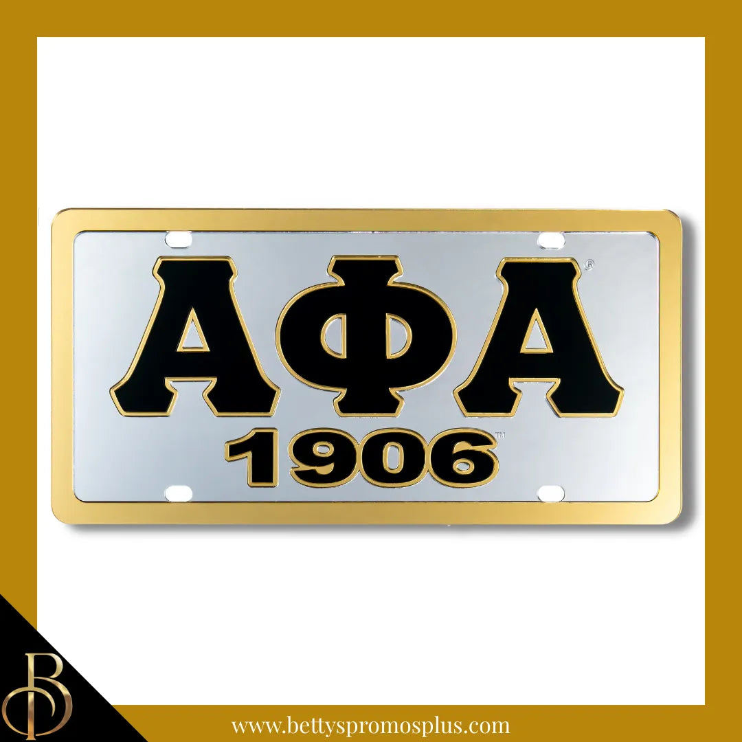 Alpha Phi Alpha ΑΦΑ 1906 Laser Engraved Mirrored Acrylic Auto Tag License Plate-Alpha Phi Alpha Paraphernalia-Alpha Phi Alpha Auto Tag-Betty's Promos Plus