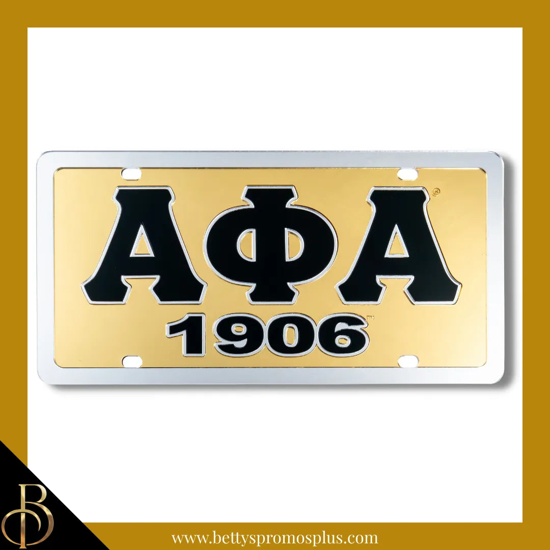 Alpha Phi Alpha ΑΦΑ 1906 Laser Engraved Mirrored Acrylic Auto Tag License Plate-Alpha Phi Alpha Paraphernalia-Alpha Phi Alpha Auto Tag-Betty's Promos Plus