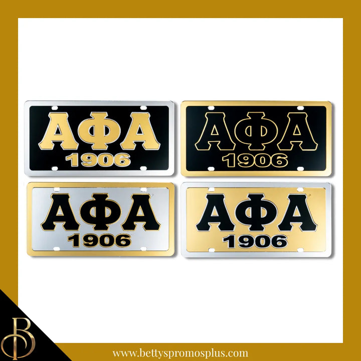 Alpha Phi Alpha ΑΦΑ 1906 Laser Engraved Mirrored Acrylic Auto Tag License Plate