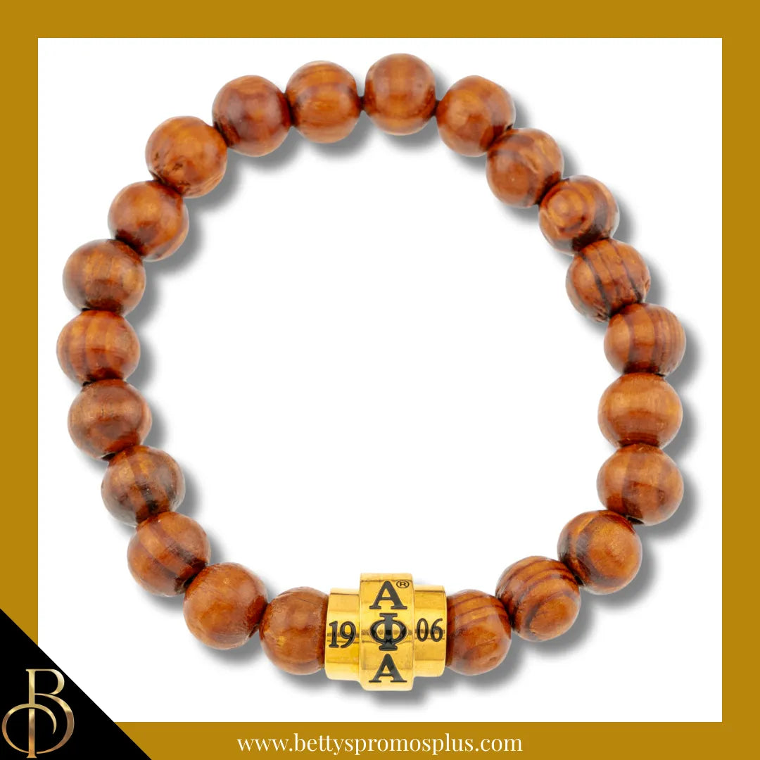 Alpha Phi Alpha ΑΦΑ 1906 Natural Wood Beaded Bracelet-Brown-Alpha Phi Alpha Paraphernalia-Alpha Phi Alpha Bracelet-Betty's Promos Plus