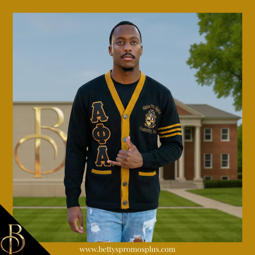 Alpha Phi Alpha ΑΦΑ Cardigan Sweater with Double Stitched Twill Embroi – Betty's Promos Plus, LLC
