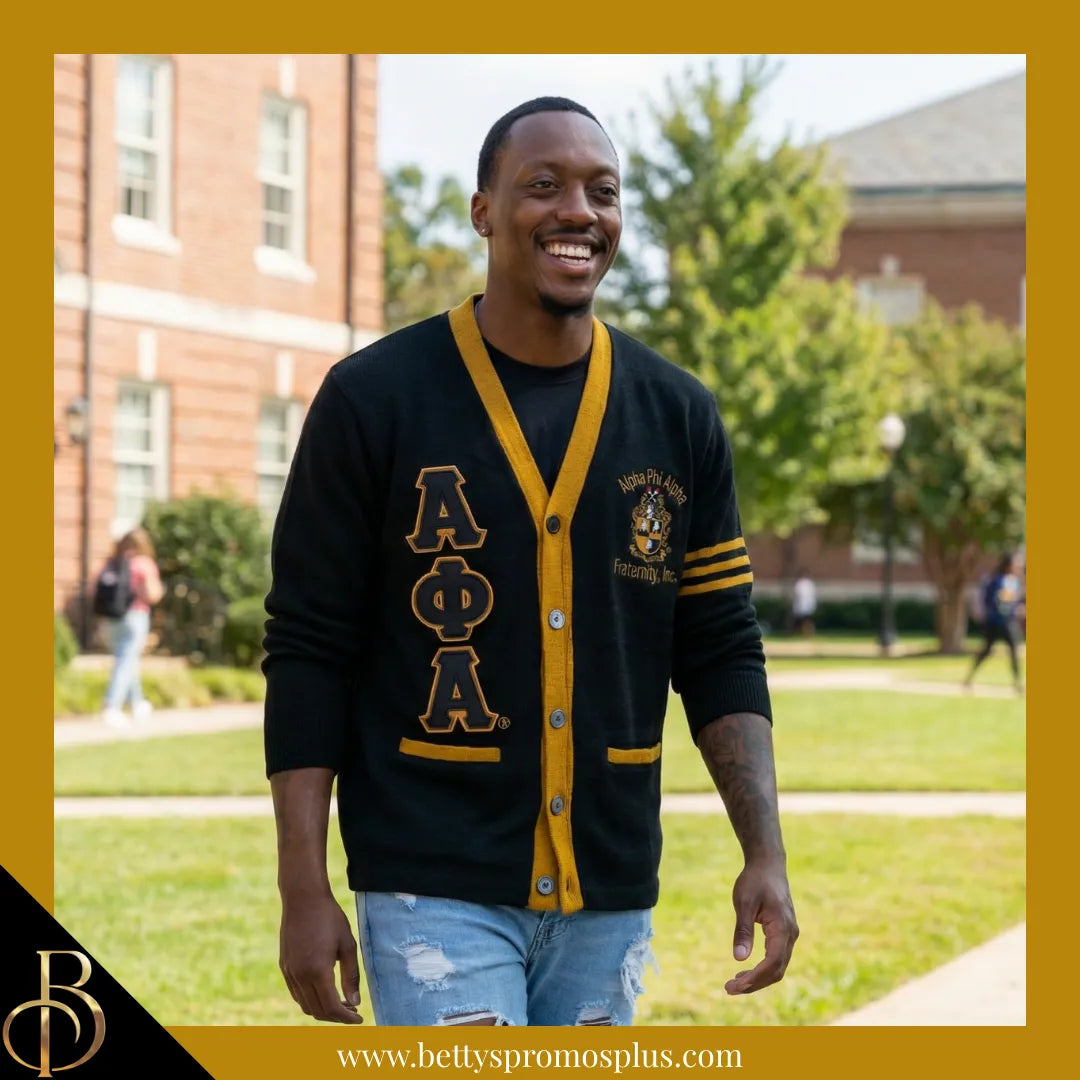 Alpha Phi Alpha ΑΦΑ Cardigan Sweater with Double Stitched Twill Embroidered Letters & ΑΦΑ Shield-Alpha Phi Alpha Paraphernalia-Alpha Phi Alpha Sweaters-Betty's Promos Plus