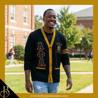 Alpha Phi Alpha ΑΦΑ Cardigan Sweater with Double Stitched Twill Embroidered Letters & ΑΦΑ Shield-Alpha Phi Alpha Paraphernalia-Alpha Phi Alpha Sweaters-Betty's Promos Plus