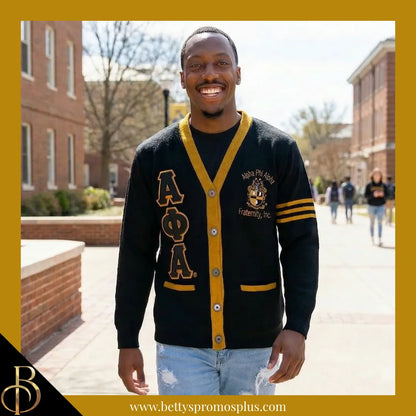 Alpha Phi Alpha ΑΦΑ Cardigan Sweater with Double Stitched Twill Embroidered Letters & ΑΦΑ Shield-Alpha Phi Alpha Paraphernalia-Alpha Phi Alpha Sweaters-Betty's Promos Plus