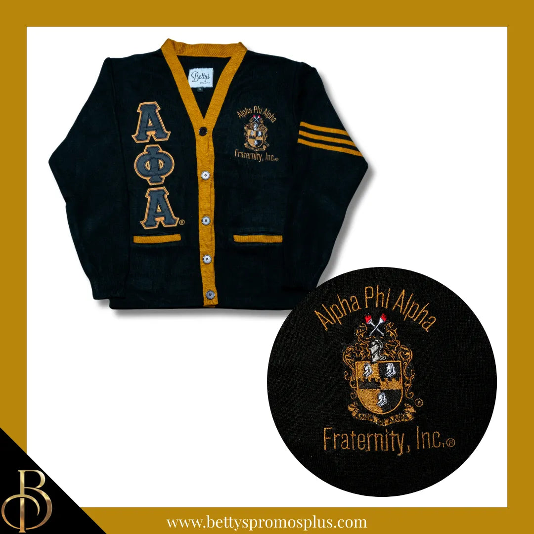 Alpha Phi Alpha ΑΦΑ Cardigan Sweater with Double Stitched Twill Embroidered Letters & ΑΦΑ Shield-Alpha Phi Alpha Paraphernalia-Alpha Phi Alpha Sweaters-Betty's Promos Plus