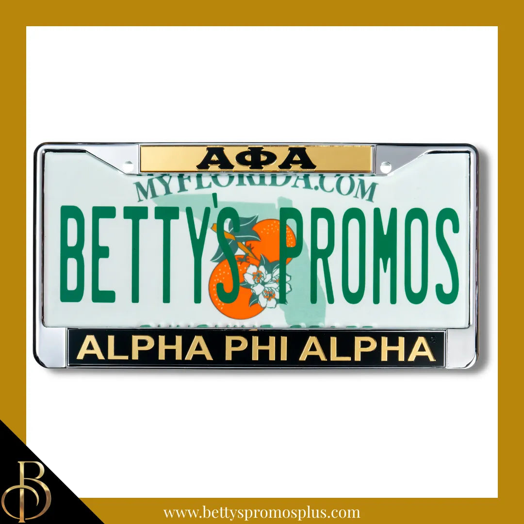 Alpha Phi Alpha ΑΦΑ Chrome Laser Engraved Mirrored Acrylic License Plate Frame-Alpha Phi Alpha Paraphernalia-Alpha Phi Alpha Auto Tag Frame-Betty's Promos Plus