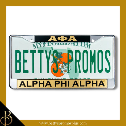 Alpha Phi Alpha ΑΦΑ Chrome Laser Engraved Mirrored Acrylic License Plate Frame-ΑΦΑ-Black Top-Gold Bottom-Alpha Phi Alpha Paraphernalia-Alpha Phi Alpha Auto Tag Frame-Betty's Promos Plus