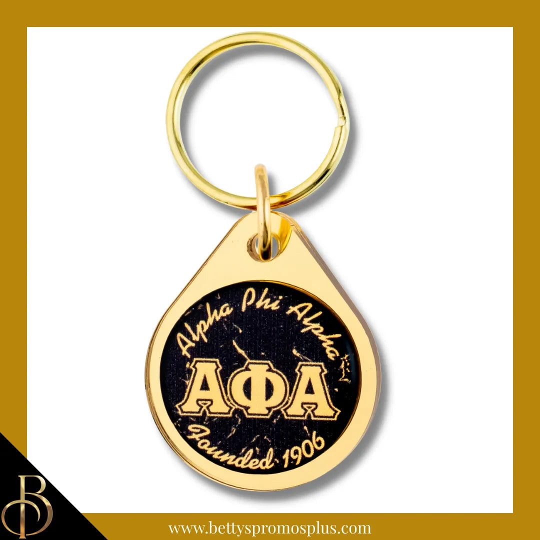 Alpha Phi Alpha ΑΦΑ Circular Acrylic Keychain with Shield or Greek Letters-Gold-ΑΦΑ Letters-Alpha Phi Alpha Paraphernalia-Alpha Phi Alpha Keychain-Betty's Promos Plus