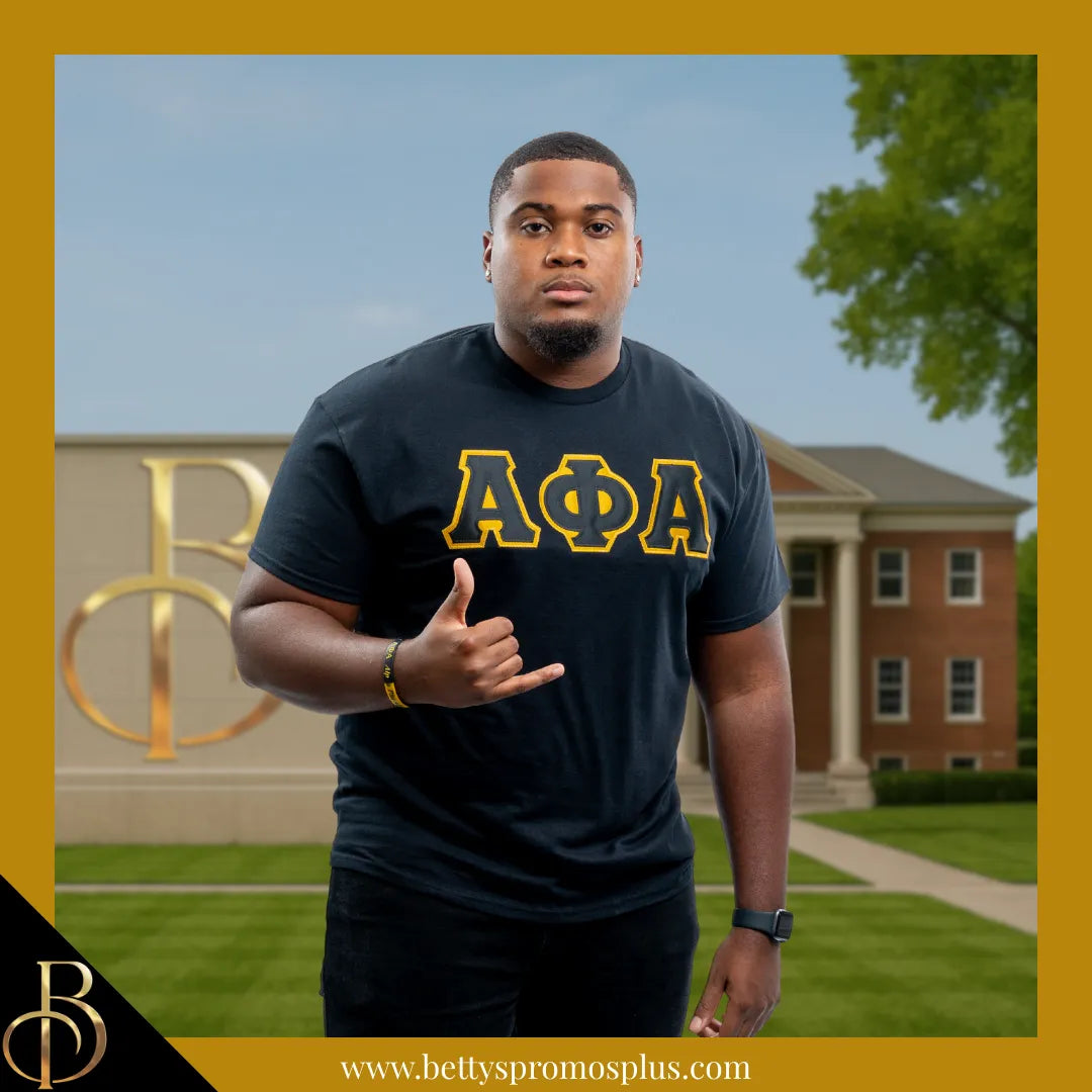 Alpha Phi Alpha ΑΦΑ Double Stitched Appliqué Embroidered Line T-Shirt-Alpha Phi Alpha Paraphernalia-Alpha Phi Alpha T-Shirts-Betty's Promos Plus