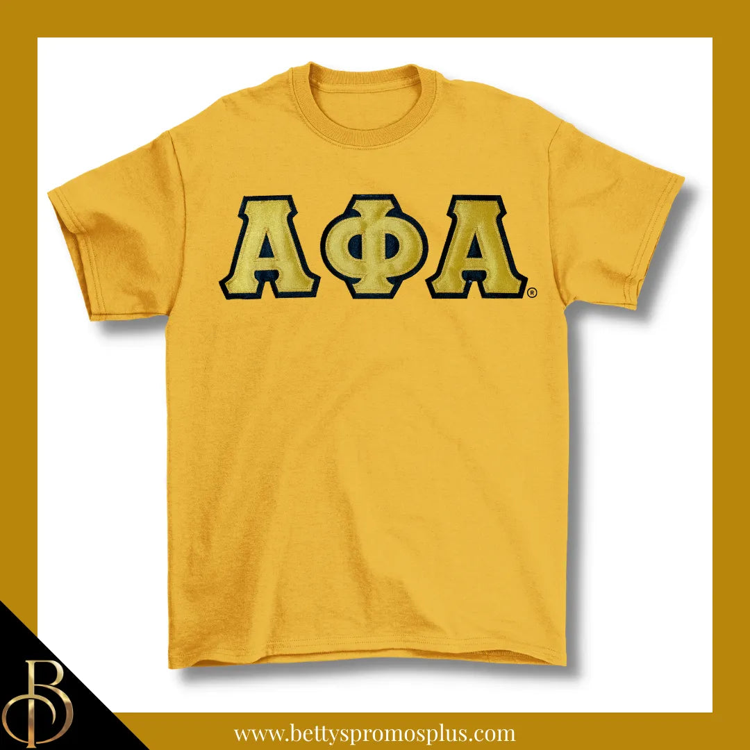 Alpha Phi Alpha ΑΦΑ Double Stitched Appliqué Embroidered Line T-Shirt-Gold-Small-Alpha Phi Alpha Paraphernalia-Alpha Phi Alpha T-Shirts-Betty's Promos Plus