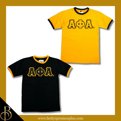 Alpha Phi Alpha ΑΦΑ Double Stitched Embroidered Ringer T-Shirt-Alpha Phi Alpha Paraphernalia-Alpha Phi Alpha T-Shirts-Betty's Promos Plus