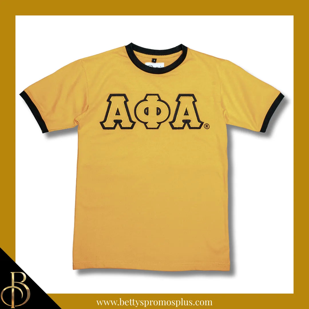Alpha Phi Alpha ΑΦΑ Double Stitched Embroidered Ringer T-Shirt-Gold-Small-Alpha Phi Alpha Paraphernalia-Alpha Phi Alpha T-Shirts-Betty's Promos Plus