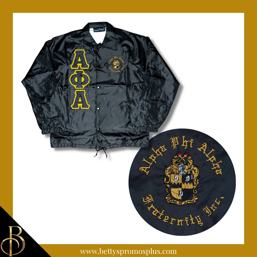 Alpha Phi Alpha ΑΦΑ Double-Stitched Embroidered Windbreaker Line Jacket-Black-Small-Alpha Phi Alpha Paraphernalia-Alpha Phi Alpha Line Jacket-Betty's Promos Plus