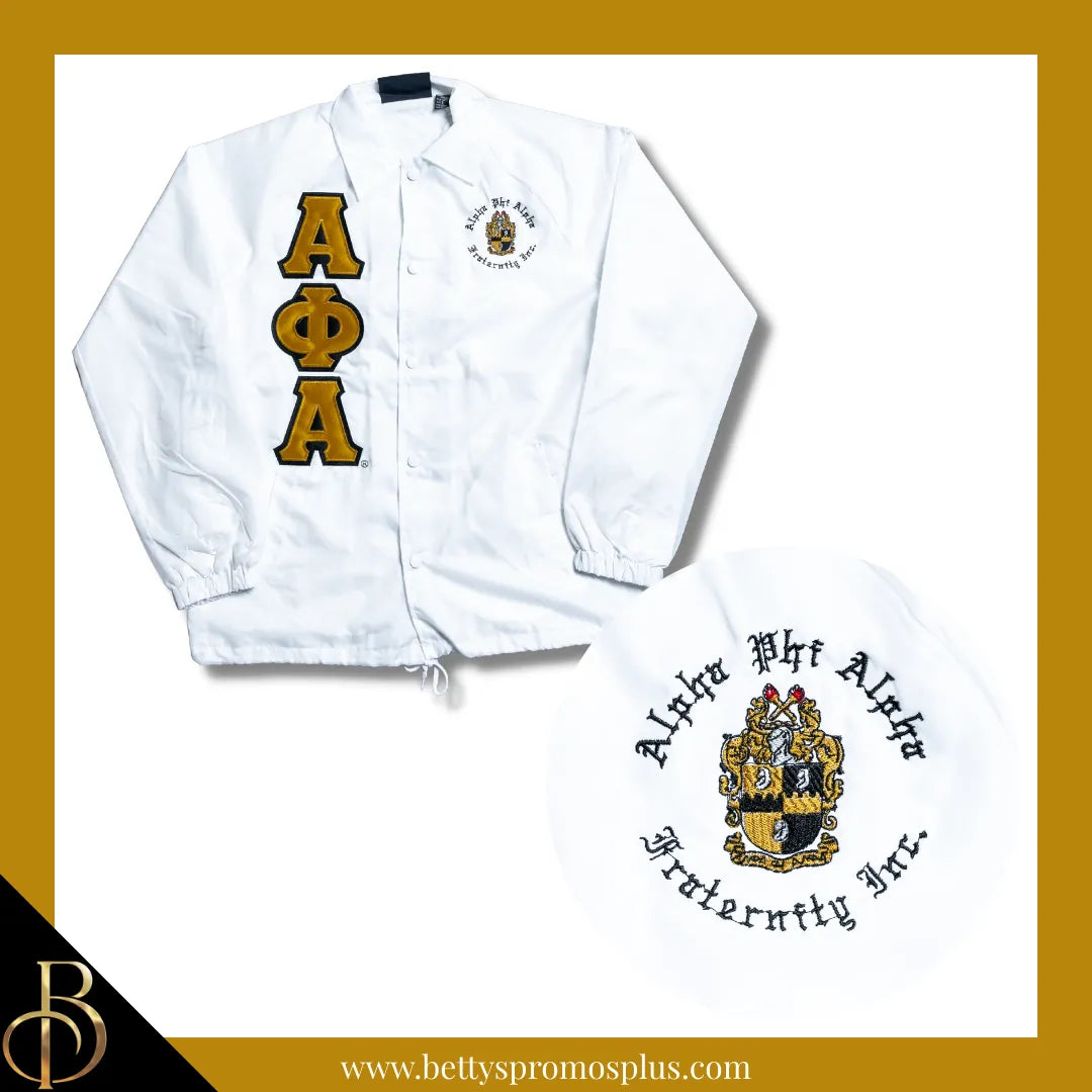 Alpha Phi Alpha ΑΦΑ Double-Stitched Embroidered Windbreaker Line Jacket-White-Small-Alpha Phi Alpha Paraphernalia-Alpha Phi Alpha Line Jacket-Betty's Promos Plus