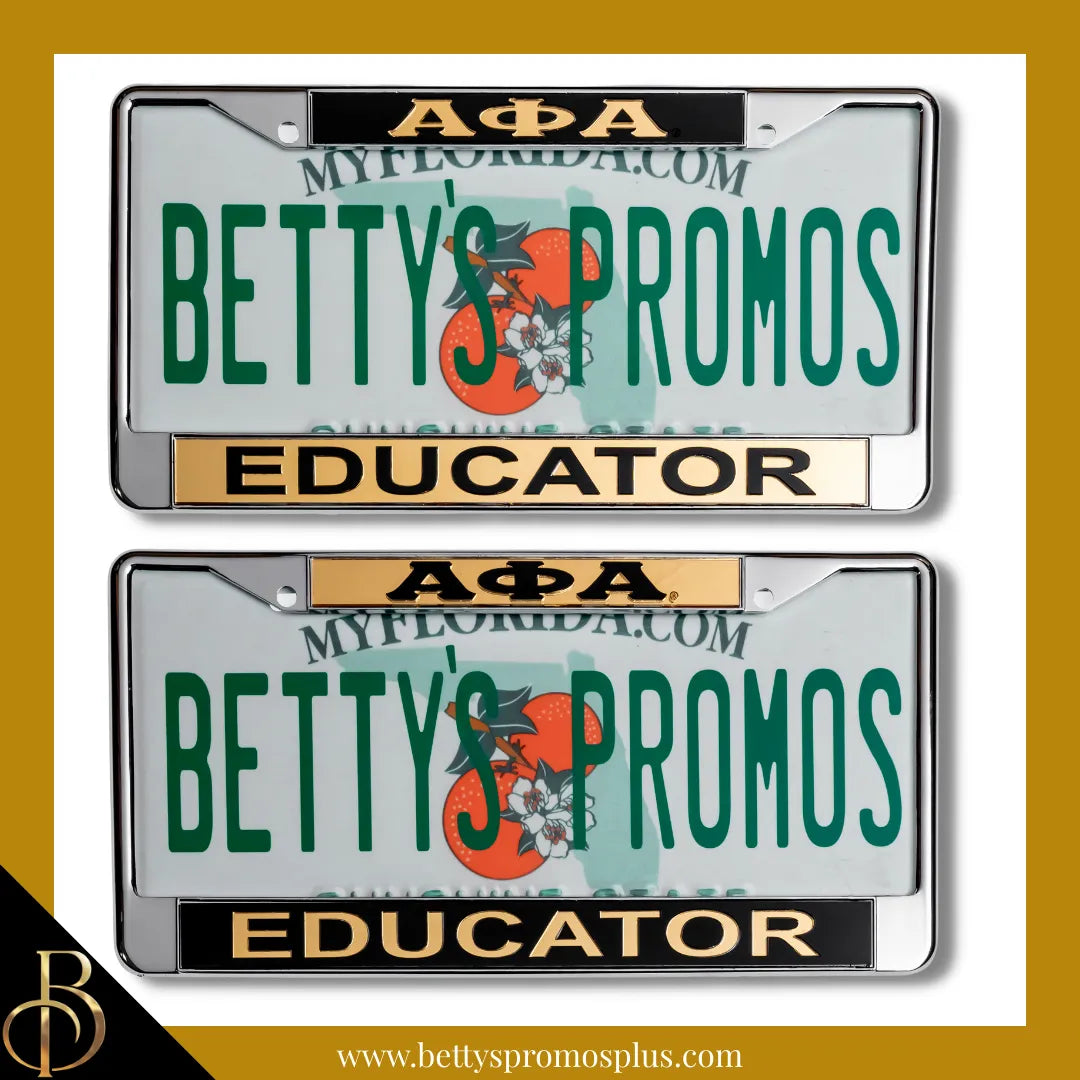 Alpha Phi Alpha ΑΦΑ Educator Chrome Laser Engraved Mirrored Acrylic Auto Tag License Plate Frame-Alpha Phi Alpha Paraphernalia-Alpha Phi Alpha Auto Tag Frame-Betty's Promos Plus