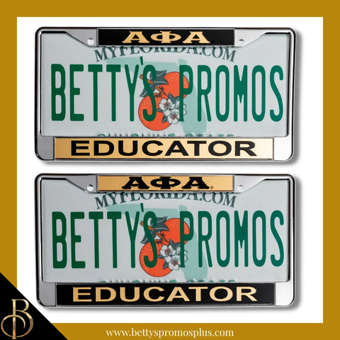 Alpha Phi Alpha ΑΦΑ Educator Chrome Laser Engraved Mirrored Acrylic Auto Tag License Plate Frame-Alpha Phi Alpha Paraphernalia-Alpha Phi Alpha Auto Tag Frame-Betty's Promos Plus