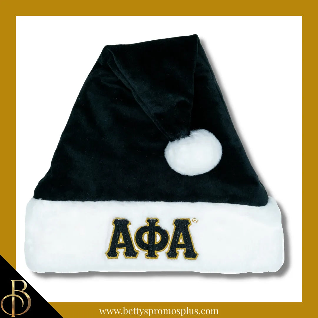 Alpha Phi Alpha ΑΦΑ Embroidered Greek Letters Deluxe Santa Hat-Black with Black Letters-Standard - 25