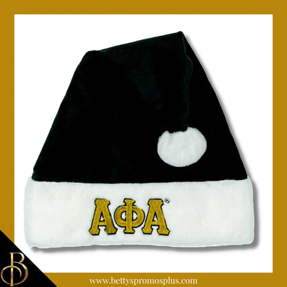 Alpha Phi Alpha ΑΦΑ Embroidered Greek Letters Deluxe Santa Hat-Black with Gold Letters-Standard - 25"-Alpha Phi Alpha Paraphernalia-Alpha Phi Alpha Hats-Betty's Promos Plus