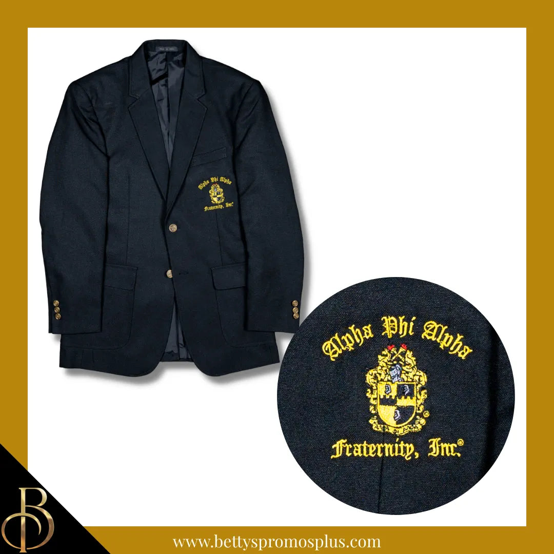 Alpha Phi Alpha ΑΦΑ Embroidered Shield Crest Blazer Sport Coat-Black-Regular-36-Alpha Phi Alpha Paraphernalia-Alpha Phi Alpha Blazers-Betty's Promos Plus