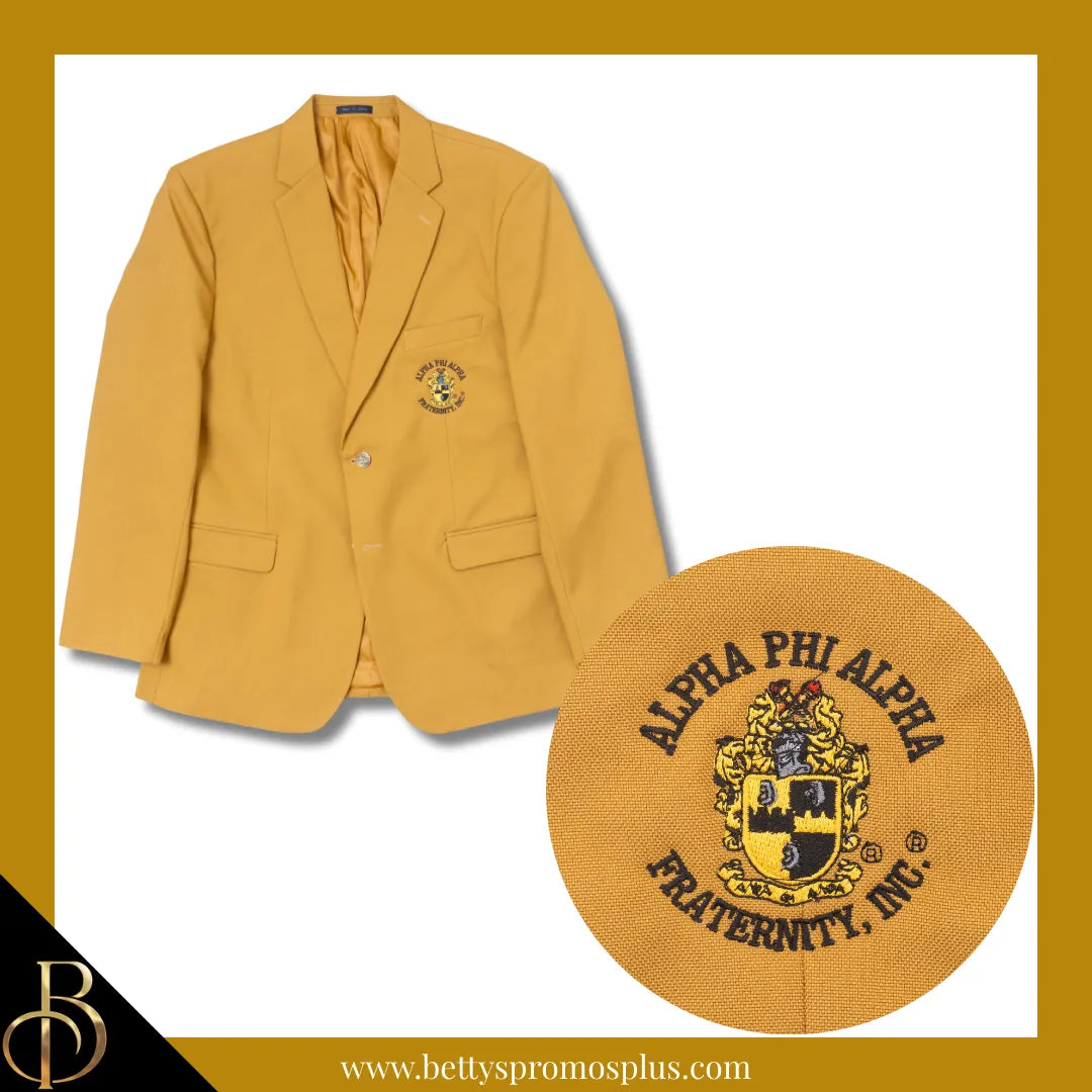 Alpha Phi Alpha ΑΦΑ Embroidered Shield Crest Blazer Sport Coat-Gold-Regular-36-Alpha Phi Alpha Paraphernalia-Alpha Phi Alpha Blazers-Betty's Promos Plus