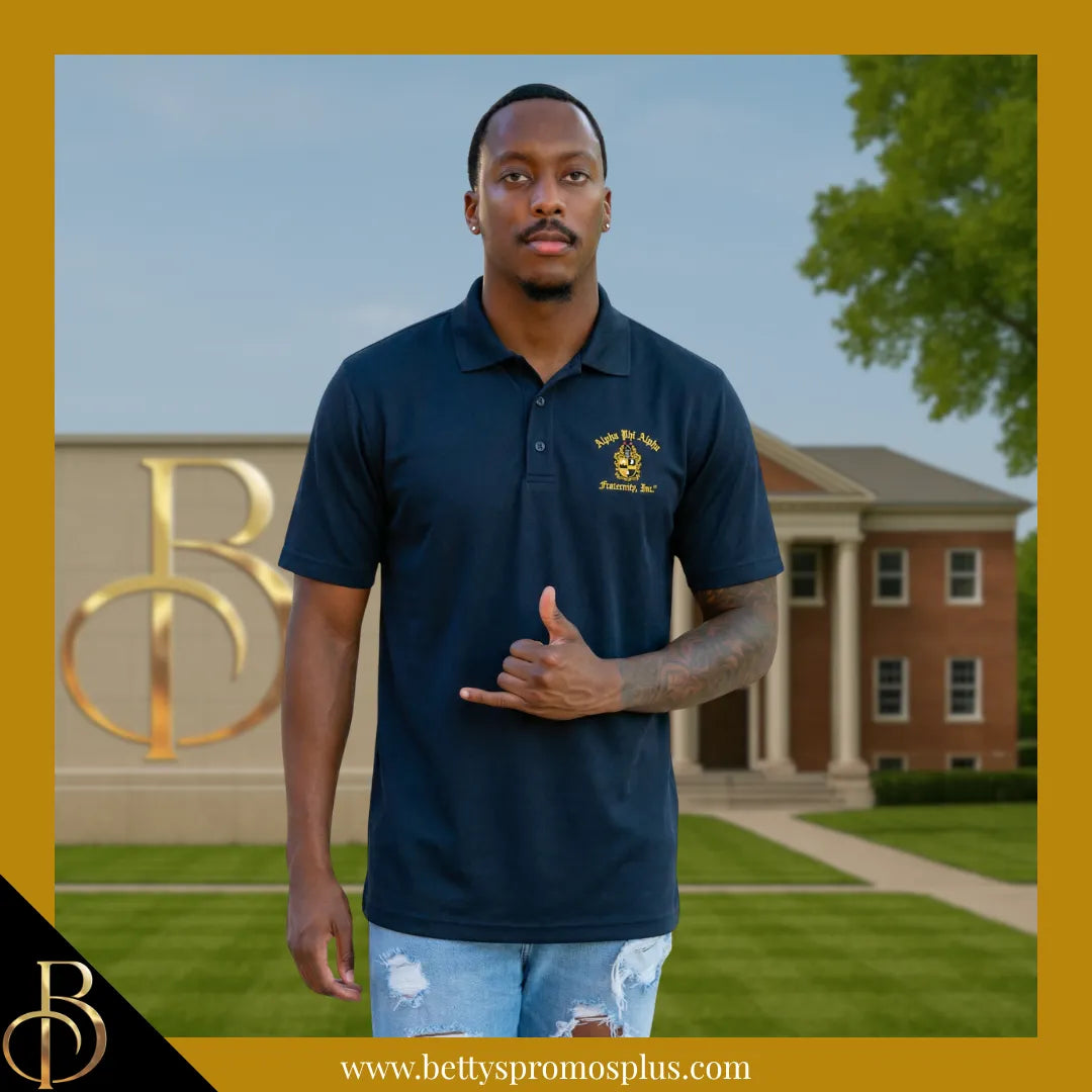 Alpha Phi Alpha ΑΦΑ Embroidered Shield Polo Golf Shirt-Alpha Phi Alpha Paraphernalia-Alpha Phi Alpha Polo Shirt-Betty's Promos Plus