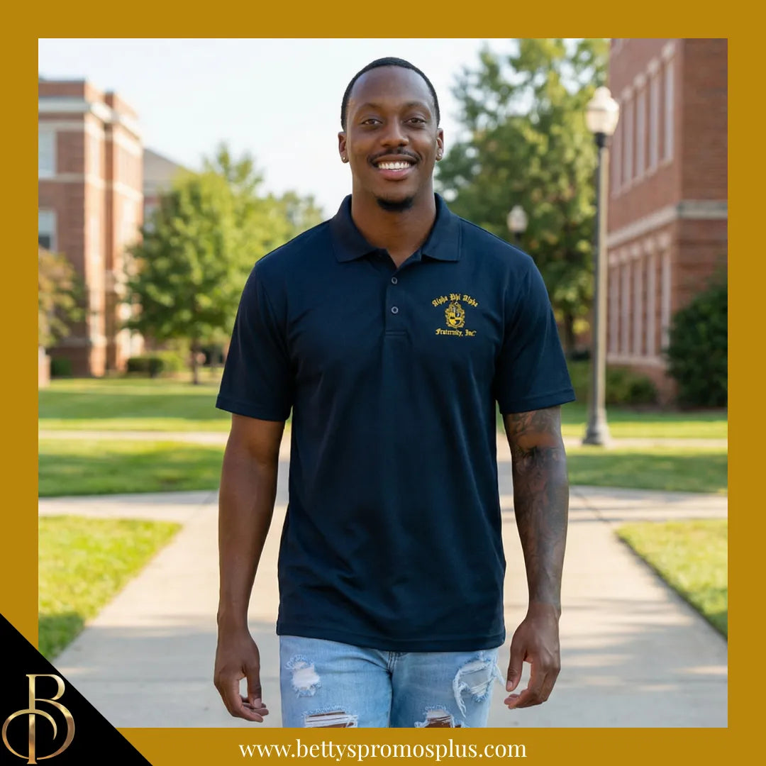 Alpha Phi Alpha ΑΦΑ Embroidered Shield Polo Golf Shirt-Alpha Phi Alpha Paraphernalia-Alpha Phi Alpha Polo Shirt-Betty's Promos Plus