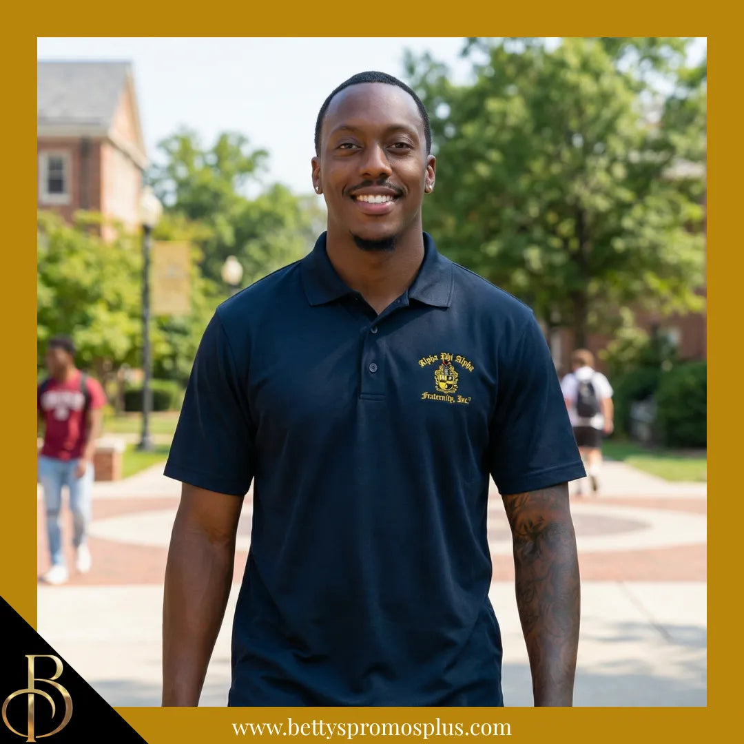 Alpha Phi Alpha ΑΦΑ Embroidered Shield Polo Golf Shirt-Alpha Phi Alpha Paraphernalia-Alpha Phi Alpha Polo Shirt-Betty's Promos Plus