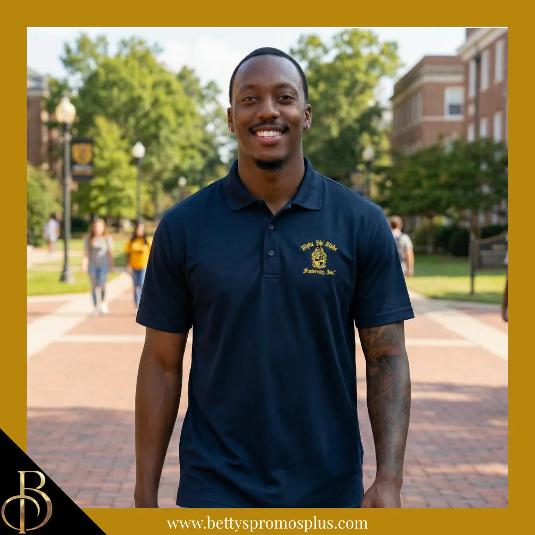 Alpha Phi Alpha ΑΦΑ Embroidered Shield Polo Golf Shirt-Alpha Phi Alpha Paraphernalia-Alpha Phi Alpha Polo Shirt-Betty's Promos Plus