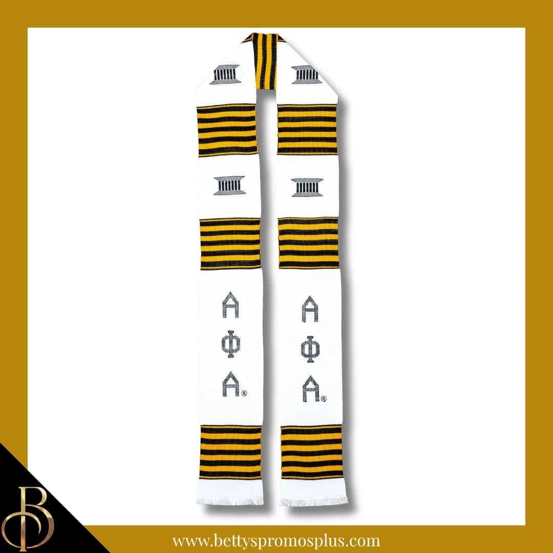 Alpha Phi Alpha ΑΦΑ Greek Letters Kente Cloth Graduation Stole-White-Alpha Phi Alpha Paraphernalia-Alpha Phi Alpha Graduation Stole-Betty's Promos Plus