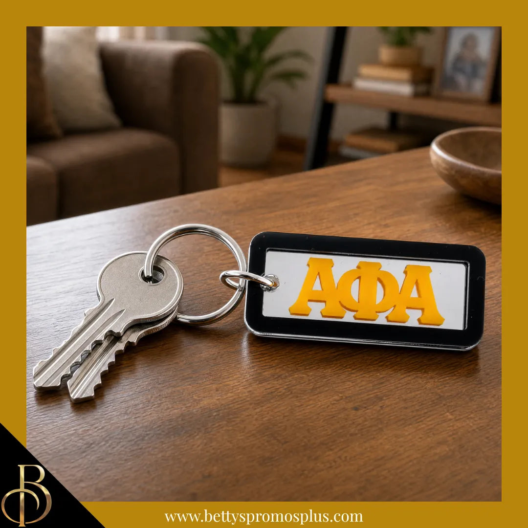 Alpha Phi Alpha ΑΦΑ Greek Letters Rectangular Acrylic Mirror Keychain with Black Trim-Alpha Phi Alpha Paraphernalia-Alpha Phi Alpha Keychain-Betty's Promos Plus
