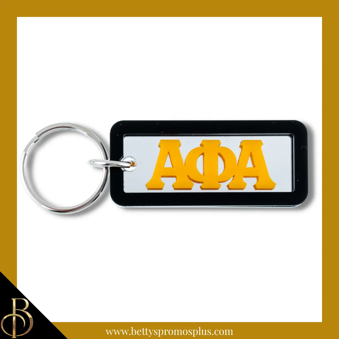 Alpha Phi Alpha ΑΦΑ Greek Letters Rectangular Acrylic Mirror Keychain with Black Trim-Alpha Phi Alpha Paraphernalia-Alpha Phi Alpha Keychain-Betty's Promos Plus