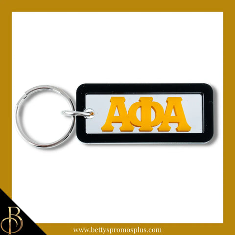 Alpha Phi Alpha ΑΦΑ Greek Letters Rectangular Acrylic Mirror Keychain with Black Trim-Black-Alpha Phi Alpha Paraphernalia-Alpha Phi Alpha Keychain-Betty's Promos Plus