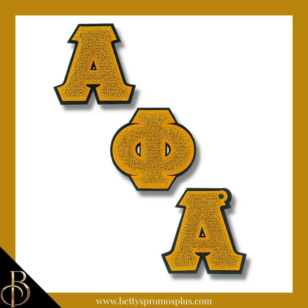Alpha Phi Alpha ΑΦΑ Greek Letters Set of 3 Chenille Letter Patch Set for Jackets-Gold-Alpha Phi Alpha Paraphernalia-Alpha Phi Alpha Patch-Betty's Promos Plus