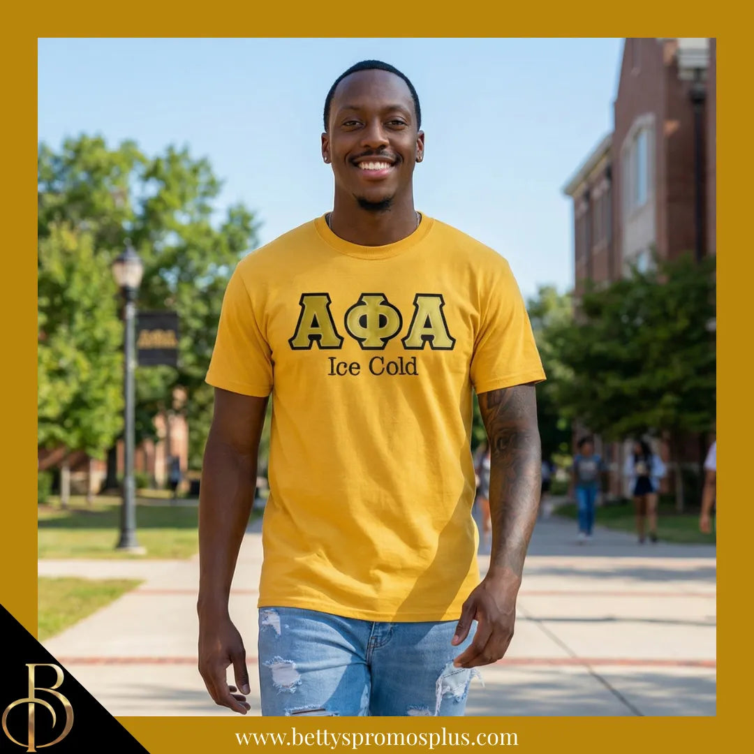 Alpha Phi Alpha ΑΦΑ Ice Cold Double Stitched Appliqué Embroidered Line T-Shirt-Alpha Phi Alpha Paraphernalia-Alpha Phi Alpha T-Shirts-Betty's Promos Plus
