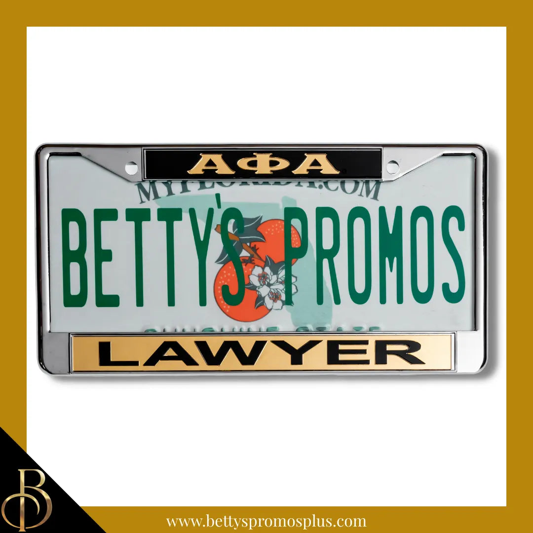 Alpha Phi Alpha ΑΦΑ Lawyer Chrome Laser Engraved Mirrored Acrylic Auto Tag License Plate Frame-Alpha Phi Alpha Paraphernalia-Alpha Phi Alpha Auto Tag Frame-Betty's Promos Plus