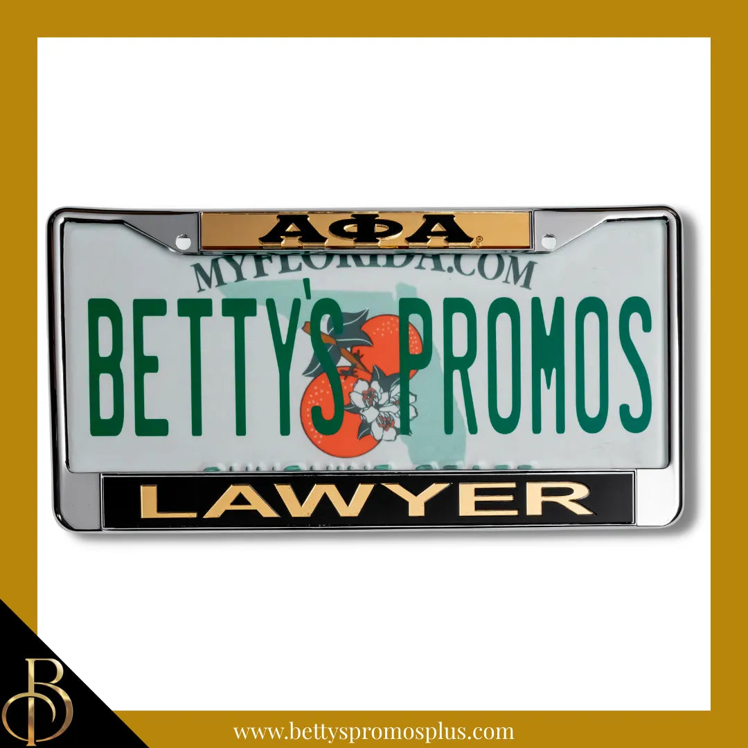 Alpha Phi Alpha ΑΦΑ Lawyer Chrome Laser Engraved Mirrored Acrylic Auto Tag License Plate Frame-Alpha Phi Alpha Paraphernalia-Alpha Phi Alpha Auto Tag Frame-Betty's Promos Plus