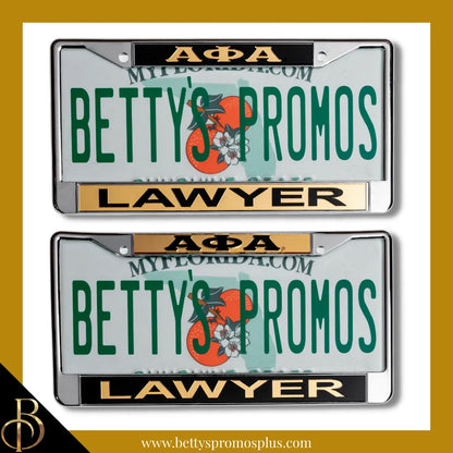 Alpha Phi Alpha ΑΦΑ Lawyer Chrome Laser Engraved Mirrored Acrylic Auto Tag License Plate Frame-Alpha Phi Alpha Paraphernalia-Alpha Phi Alpha Auto Tag Frame-Betty's Promos Plus