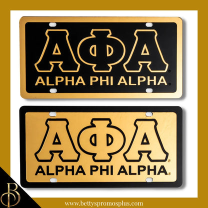 Alpha Phi Alpha ΑΦΑ Letters with Alpha Phi Alpha Laser Engraved Mirrored Acrylic Auto Tag License Plate-Alpha Phi Alpha Paraphernalia-Alpha Phi Alpha Auto Tag-Betty's Promos Plus