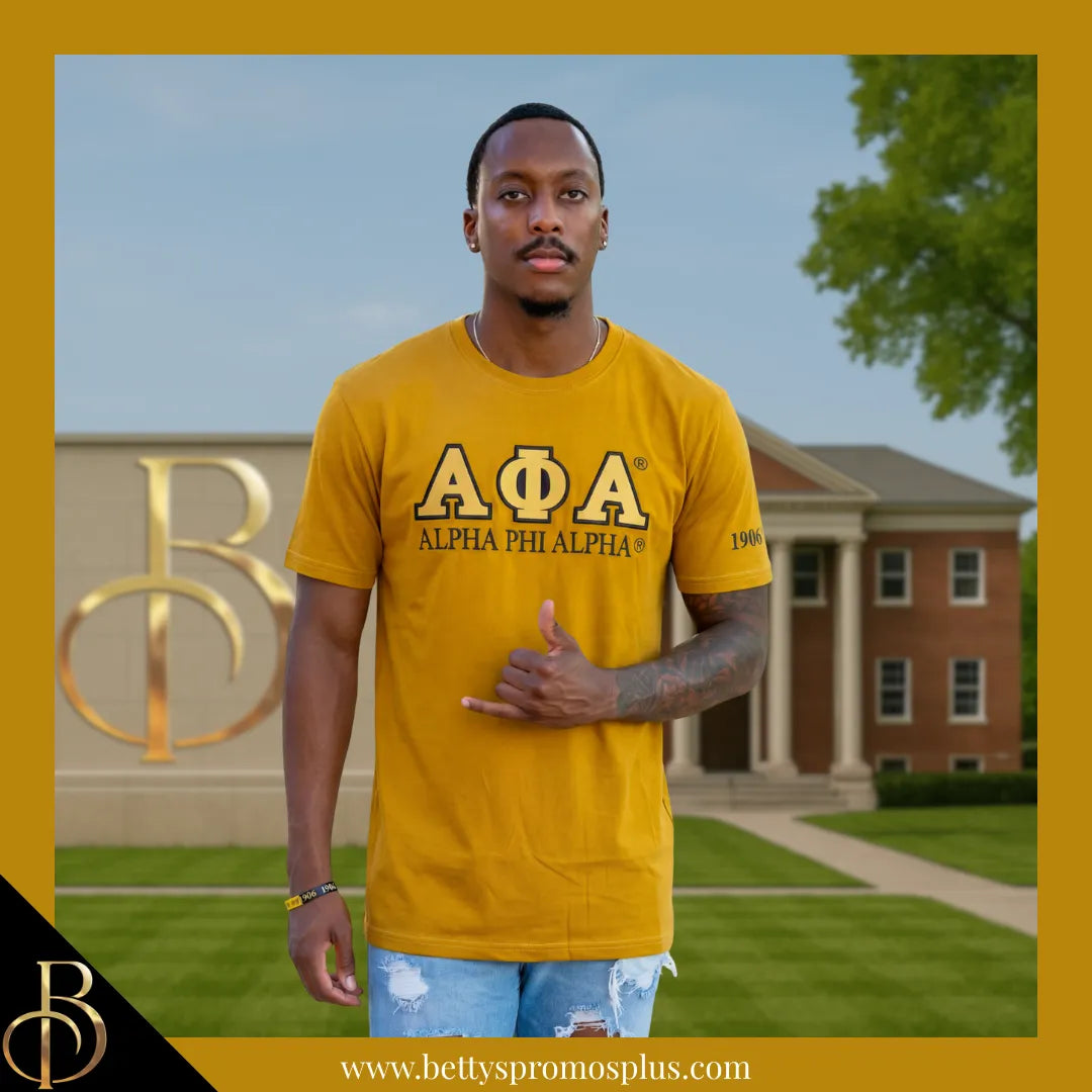Alpha Phi Alpha ΑΦΑ Luxury Embroidered T-Shirt with 1906 Sleeve-Alpha Phi Alpha Paraphernalia-Alpha Phi Alpha T-Shirts-Betty's Promos Plus