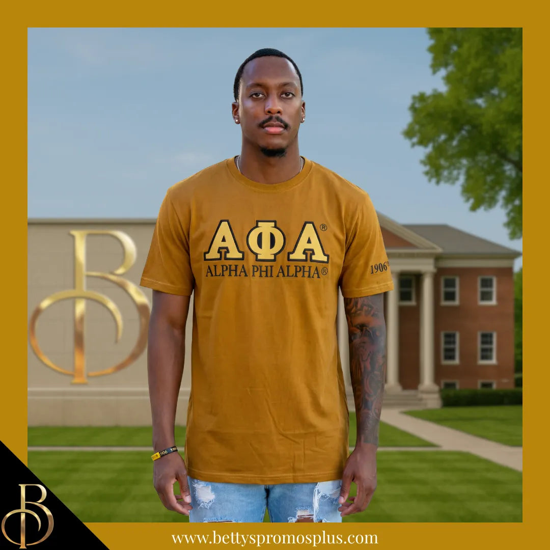Alpha Phi Alpha ΑΦΑ Luxury Embroidered T-Shirt with 1906 Sleeve-Alpha Phi Alpha Paraphernalia-Alpha Phi Alpha T-Shirts-Betty's Promos Plus