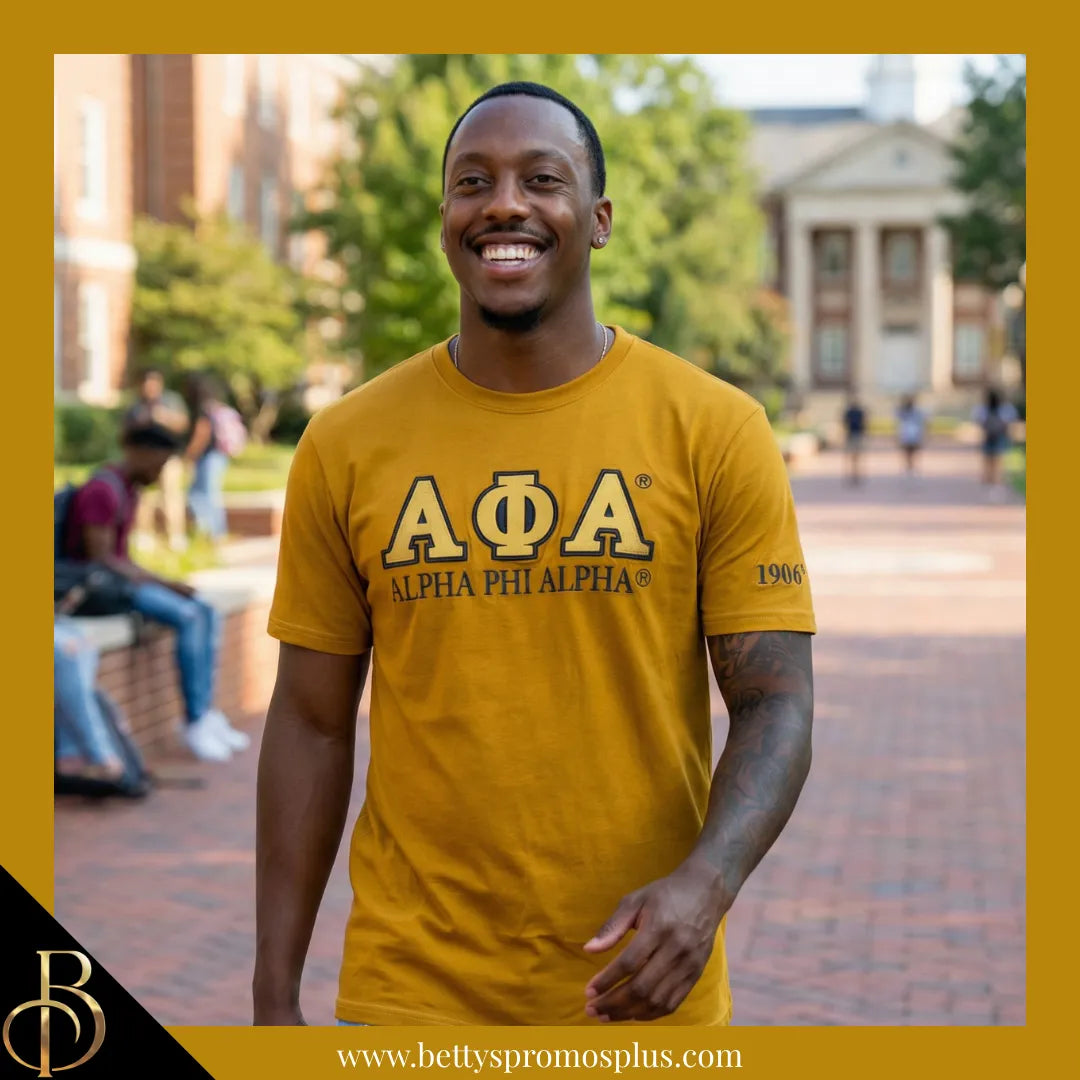 Alpha Phi Alpha ΑΦΑ Luxury Embroidered T-Shirt with 1906 Sleeve-Alpha Phi Alpha Paraphernalia-Alpha Phi Alpha T-Shirts-Betty's Promos Plus