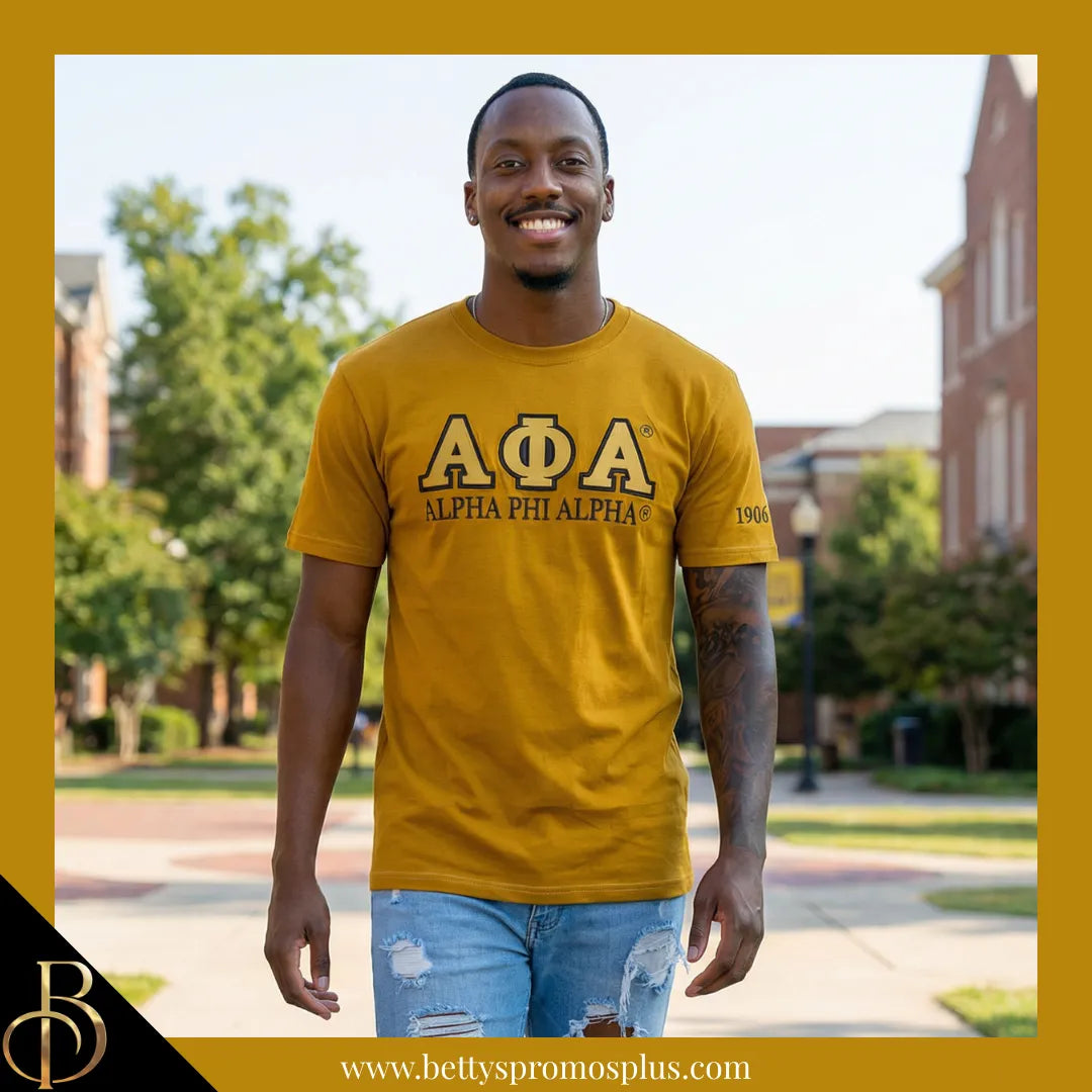 Alpha Phi Alpha ΑΦΑ Luxury Embroidered T-Shirt with 1906 Sleeve-Alpha Phi Alpha Paraphernalia-Alpha Phi Alpha T-Shirts-Betty's Promos Plus