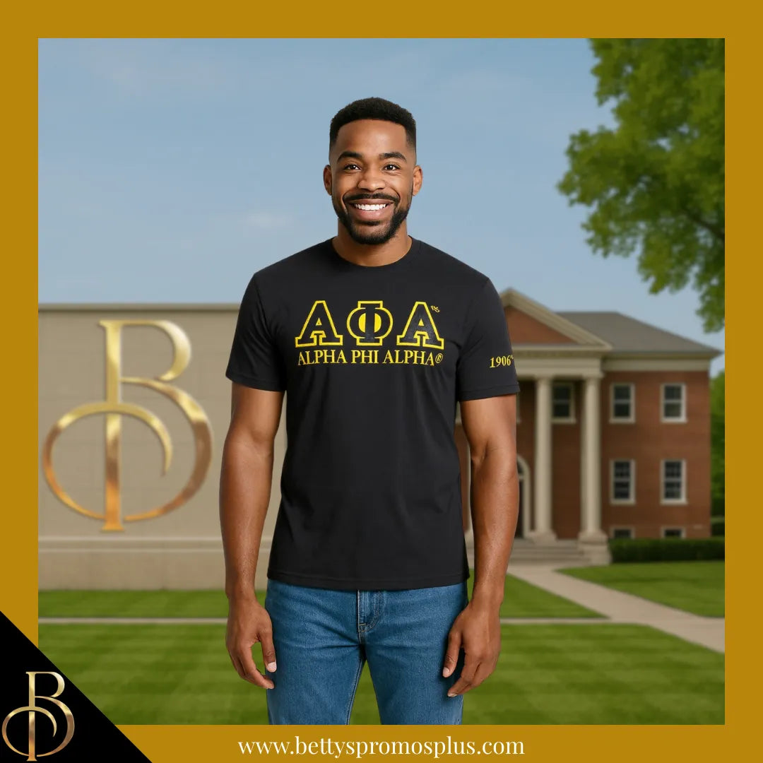 Alpha Phi Alpha ΑΦΑ Luxury Embroidered T-Shirt with 1906 Sleeve-Alpha Phi Alpha Paraphernalia-Alpha Phi Alpha T-Shirts-Betty's Promos Plus