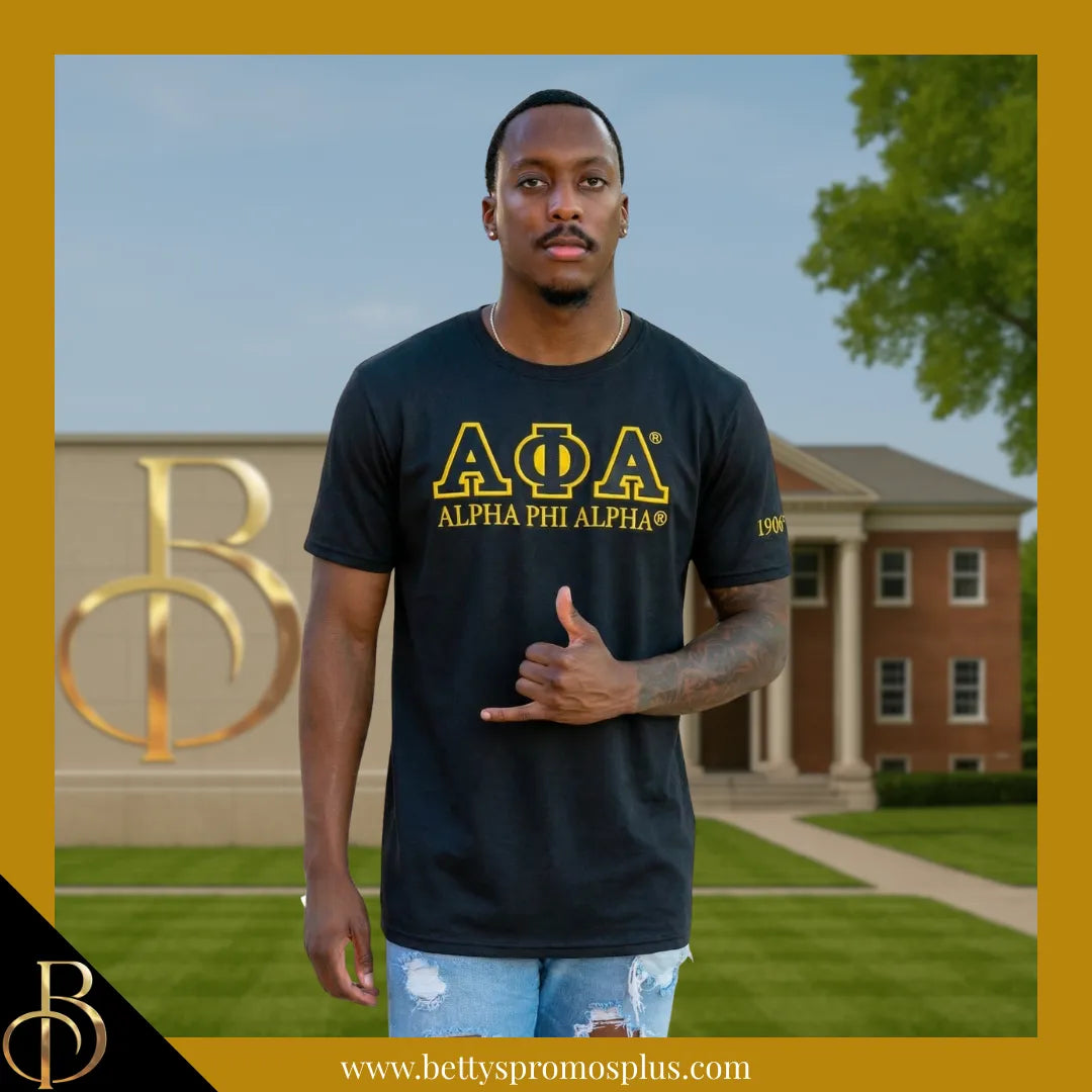 Alpha Phi Alpha ΑΦΑ Luxury Embroidered T-Shirt with 1906 Sleeve-Alpha Phi Alpha Paraphernalia-Alpha Phi Alpha T-Shirts-Betty's Promos Plus