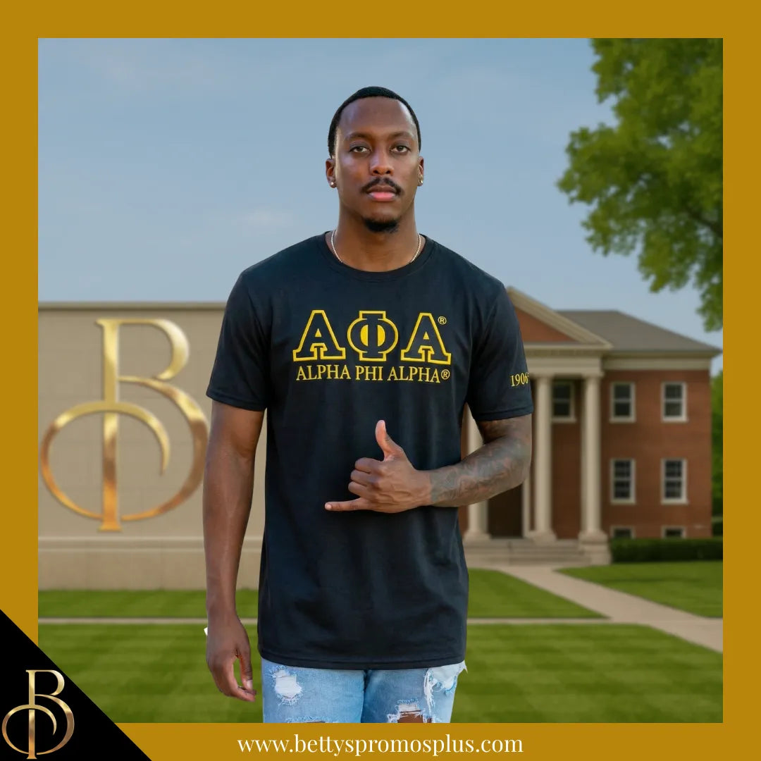 Alpha Phi Alpha ΑΦΑ Luxury Embroidered T-Shirt with 1906 Sleeve-Alpha Phi Alpha Paraphernalia-Alpha Phi Alpha T-Shirts-Betty's Promos Plus