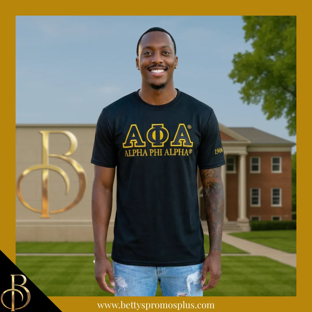 Alpha Phi Alpha ΑΦΑ Luxury Embroidered T-Shirt with 1906 Sleeve-Alpha Phi Alpha Paraphernalia-Alpha Phi Alpha T-Shirts-Betty's Promos Plus