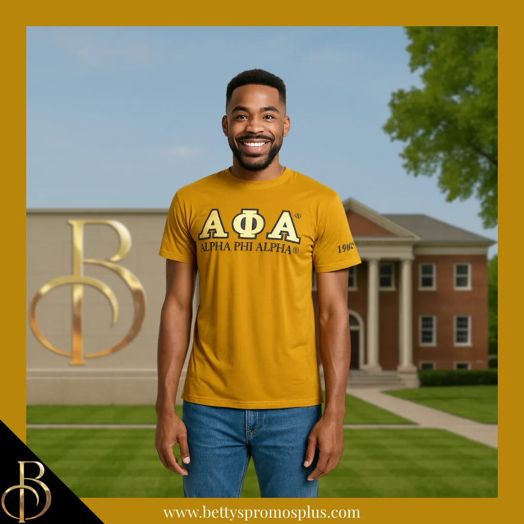 Alpha Phi Alpha ΑΦΑ Luxury Embroidered T-Shirt with 1906 Sleeve-Alpha Phi Alpha Paraphernalia-Alpha Phi Alpha T-Shirts-Betty's Promos Plus